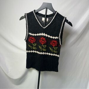 Kimchi Blue Black Mesh Knit with Red Highlights